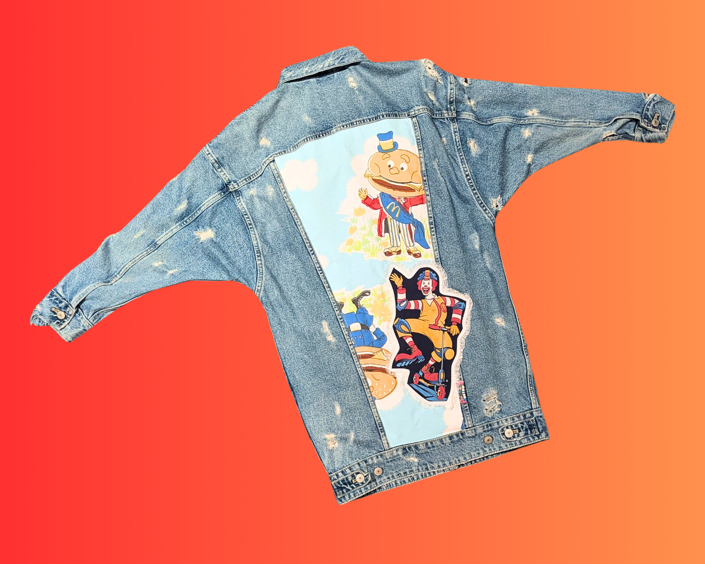 Handmade, Upcycled McDonald's Long Denim Jacket Size S