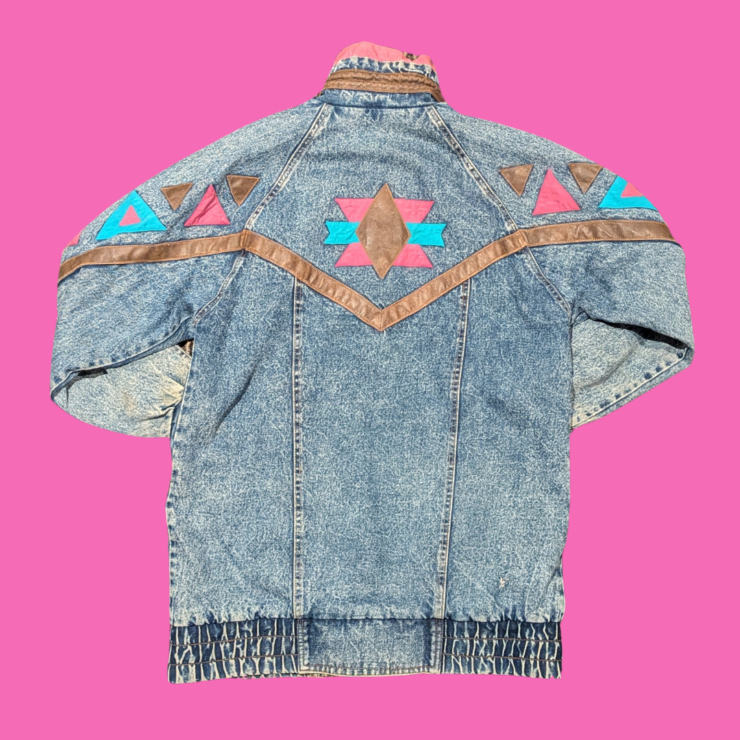 Vintage 80s Acid Wash Weathered Blues Jean Jacket for Women Size L