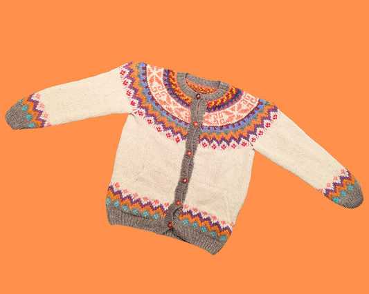 Vintage 1990's Gorgeous, Wool, Crocheted Colourful Cardigan Size XL
