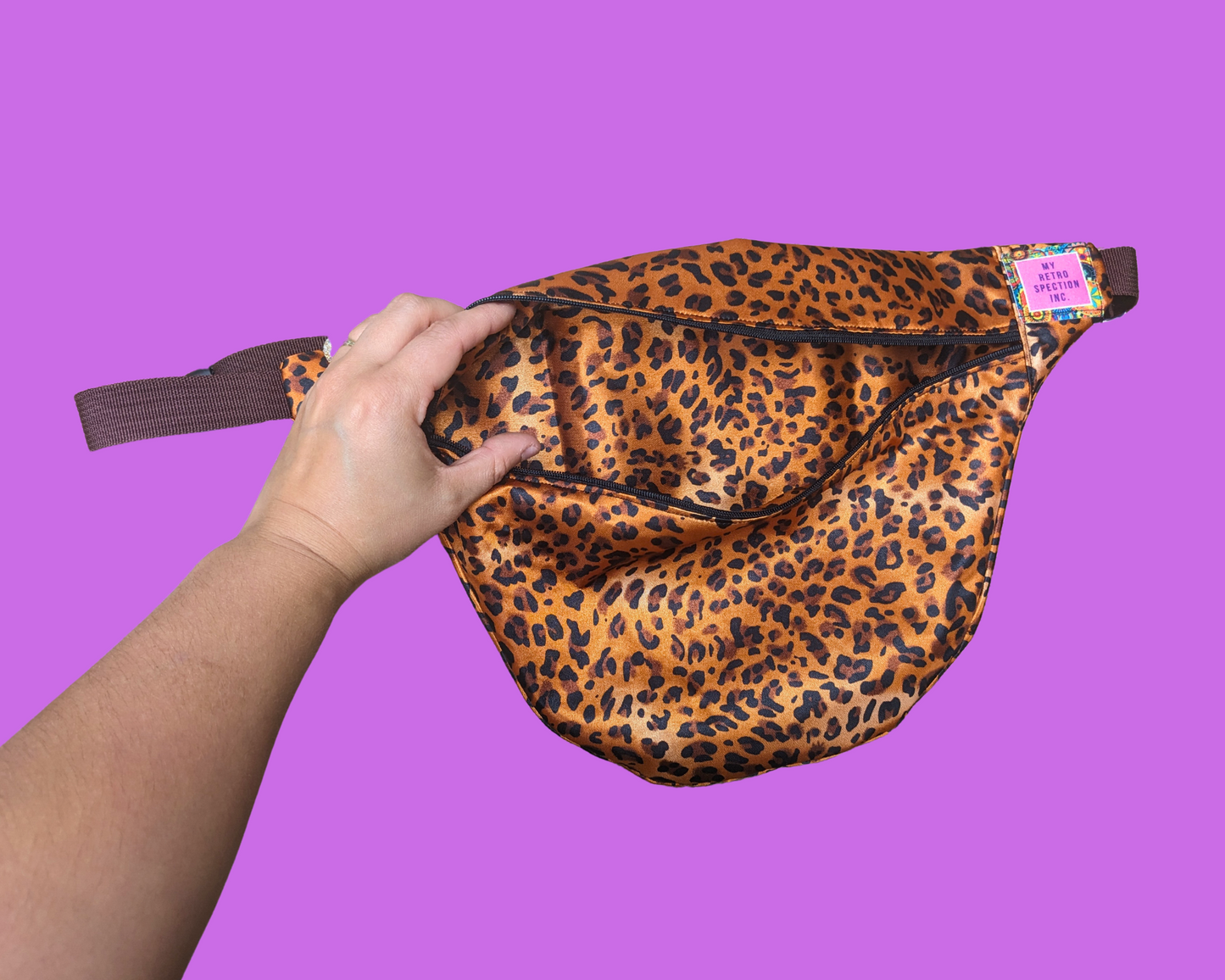 Handmade, Upcycled Silky Leopard Print Fanny Pack