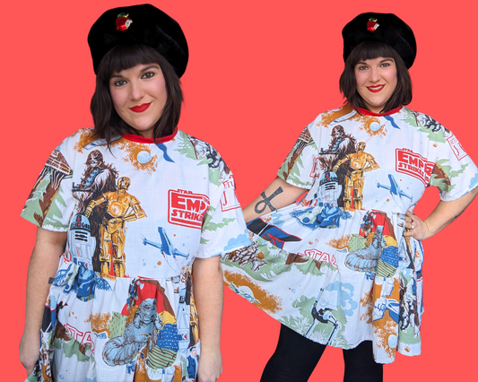 Robe t-shirt drapée Star Wars Le Retour du Jedi et L'Empire contre-attaque, fabriquée à la main et recyclée, taille S à XL