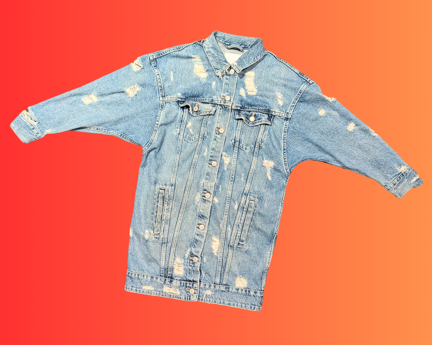 Handmade, Upcycled McDonald's Long Denim Jacket Size S