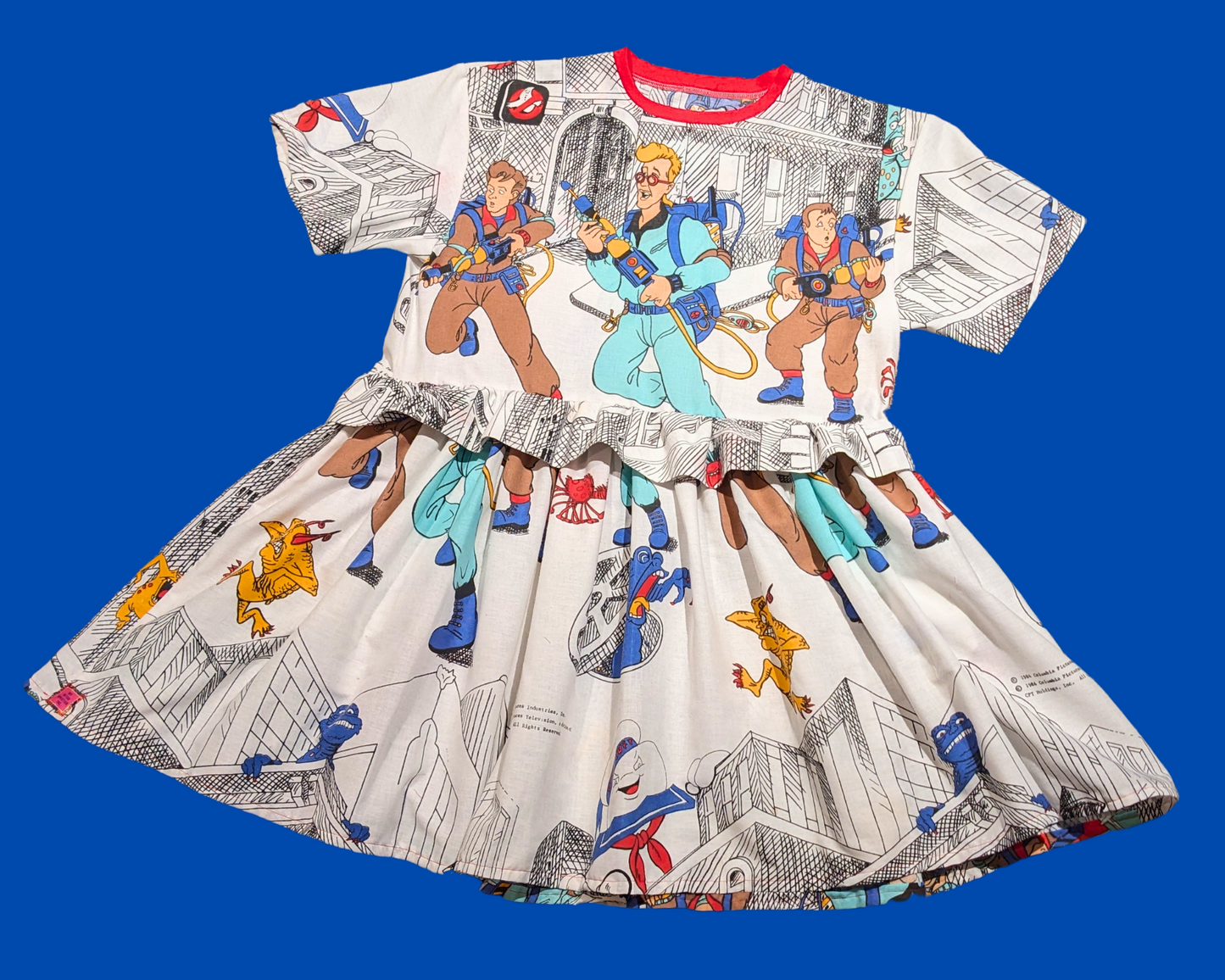 Handmade, Upcycled Vintage 1986 Ghostbusters Bedsheet T-Shirt Dress Fits S-M-L-XL