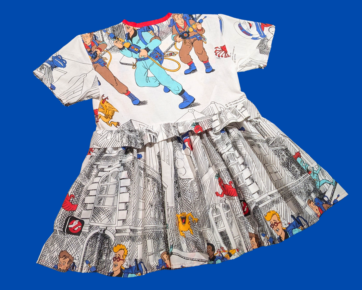 Handmade, Upcycled Vintage 1986 Ghostbusters Bedsheet T-Shirt Dress Fits S-M-L-XL