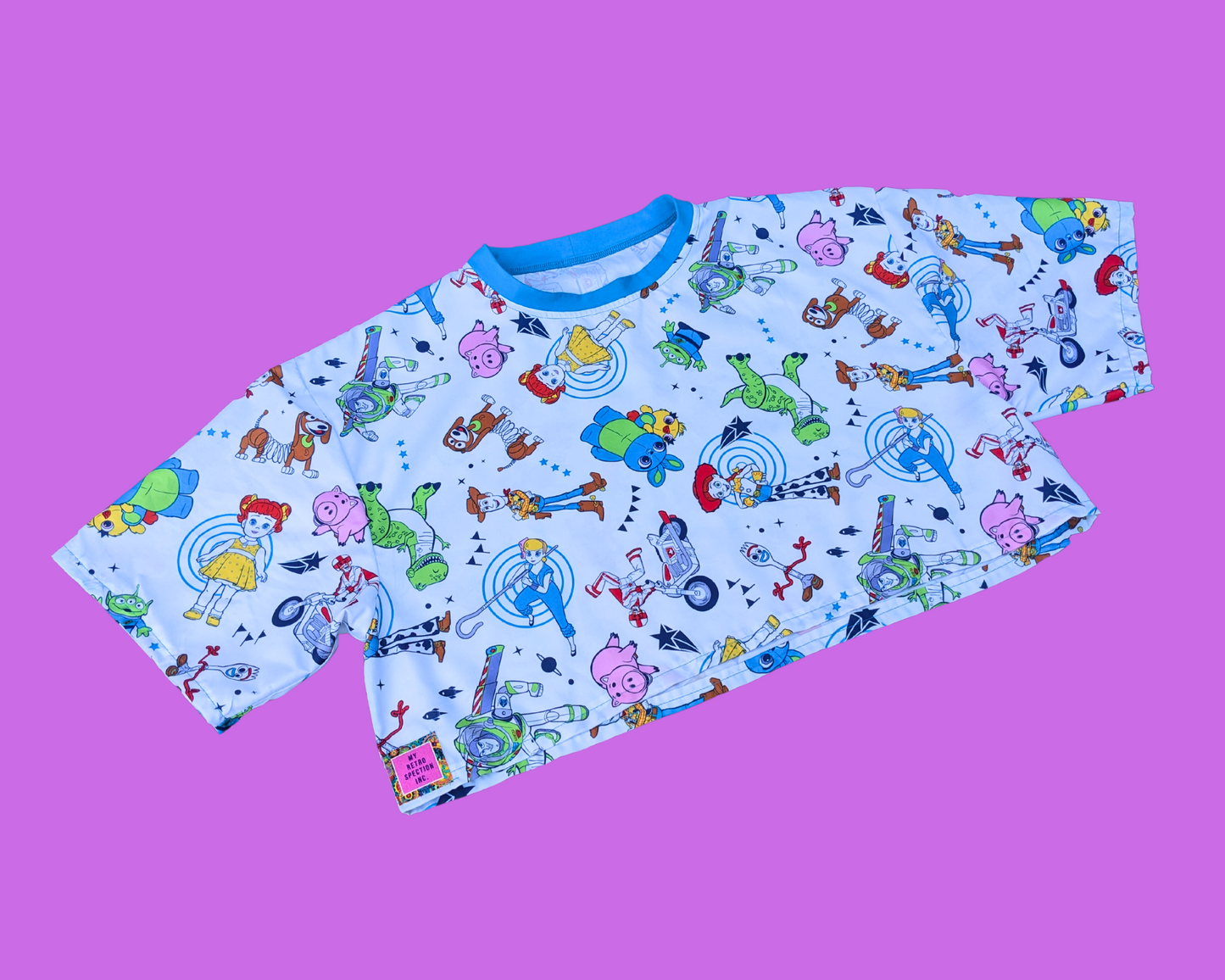 Handmade, Upcycled Walt Disney's Pixar Toy Story 4 Bedsheet Crop Top Oversized XS - Fits Like A Size M
