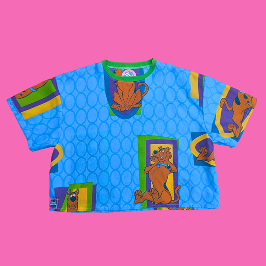 Handmade, Upcycled Scooby-Doo Bedsheet Crop-Top Oversized XL, Fitted 2XL