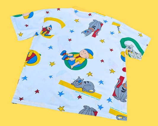 Handmade, Upcycled Caillou Bedsheet T-Shirt Oversized XS - Fits Like A Size M