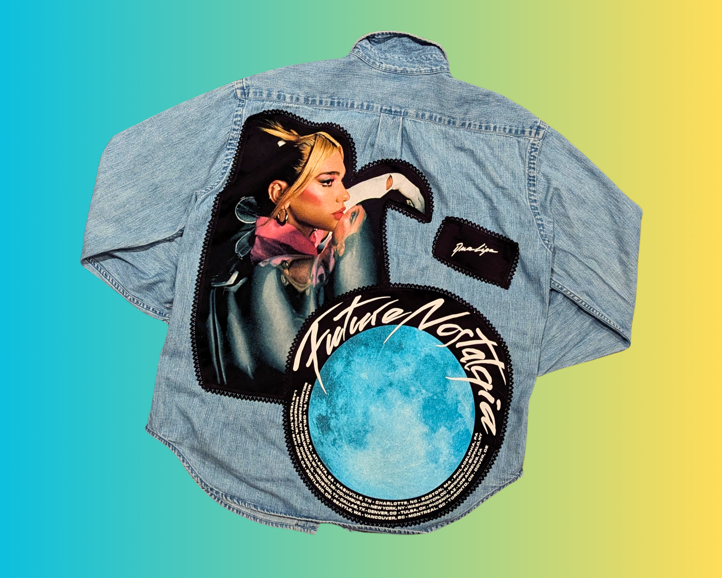 Handmade, Upcycled Dua Lipa Future Nostalgia Tour 2021 Denim Ralph Lauren Shirt/Jacket Size S