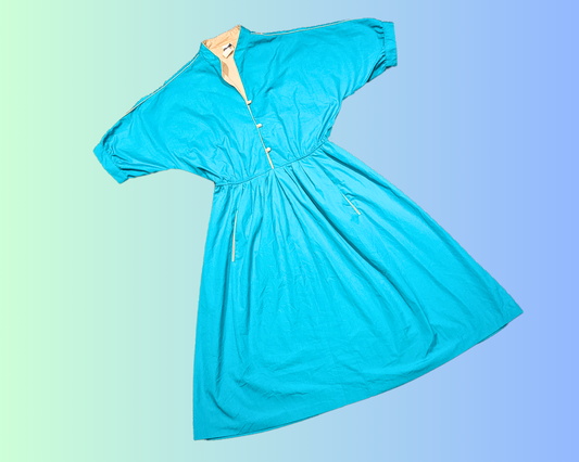 Vintage 1960's Turquoise Blue, Elegant Dress Size M