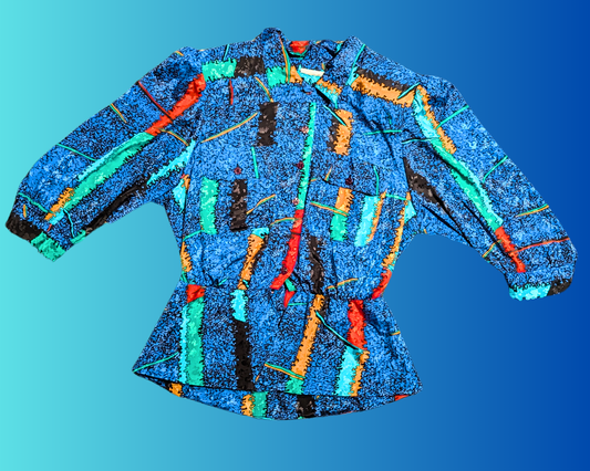 Chemisier bleu électrique élégant vintage des années 1980, taille ajustée, taille M