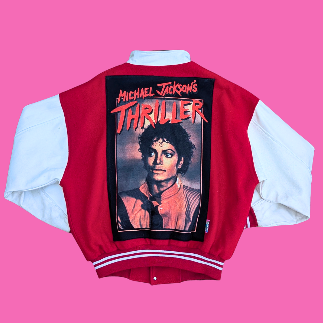 Michael Jackson's Thriller Upcycled T-Shirt Varsity Jacket Size L
