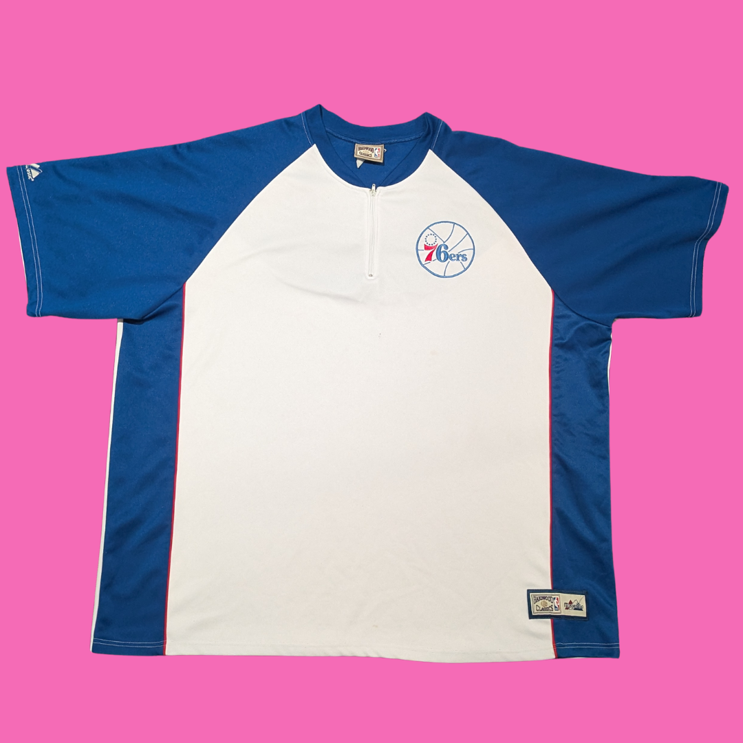 Maillot d'échauffement Majestic NBA Sixers à fermeture éclair quart de pouce pour homme