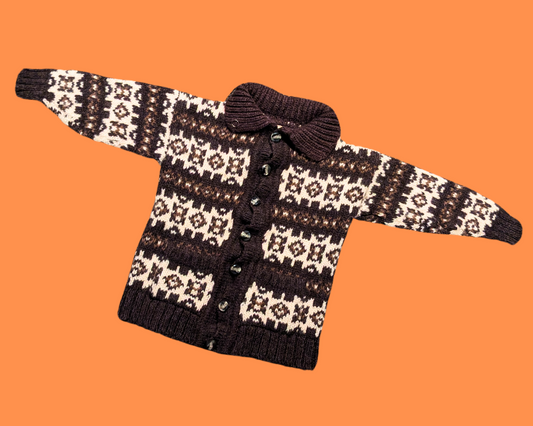 Cardigan vintage en laine marron et beige des années 1980, taille S