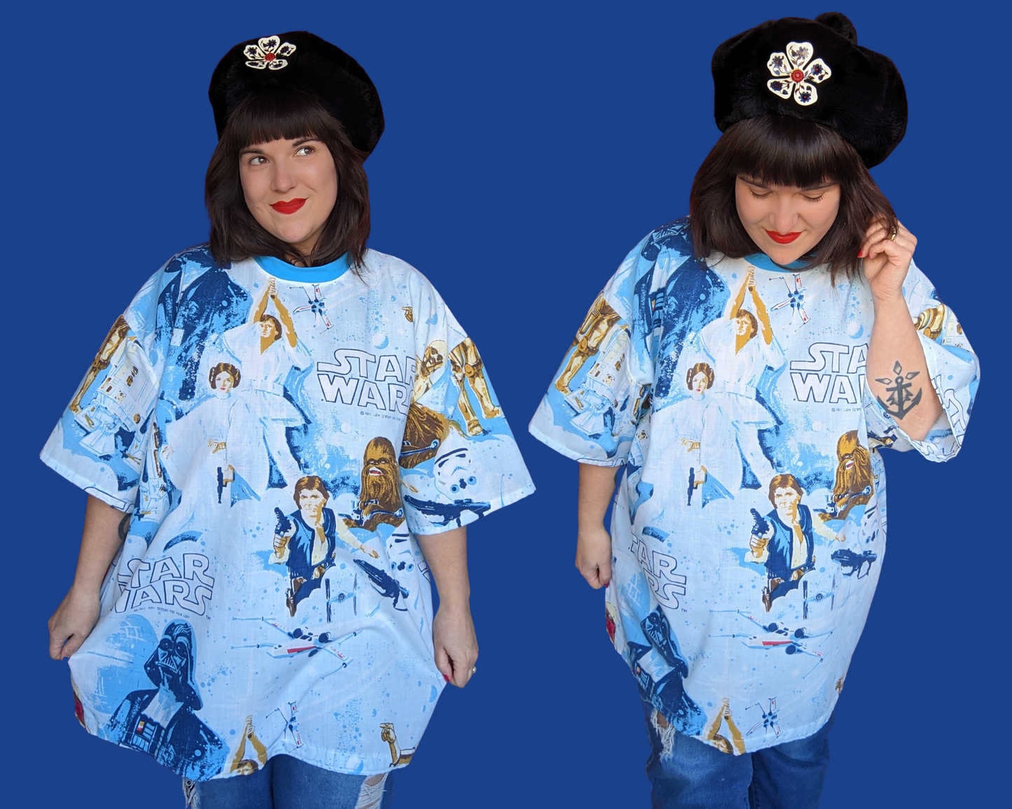 Handmade, Upcycled Star Wars A New Hope Vintage 1977 Bedsheet T-Shirt Oversized XL