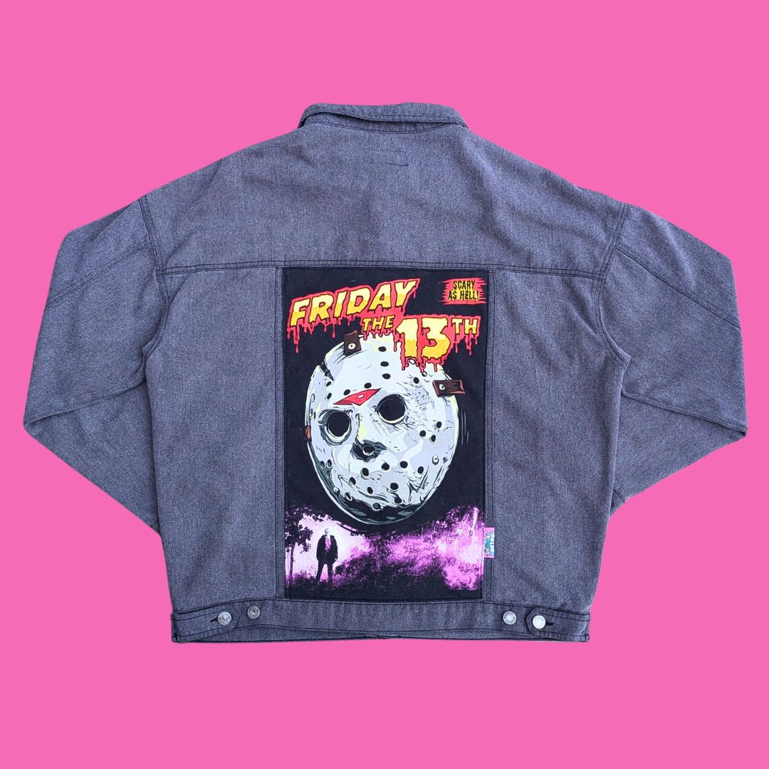 Friday the 13th Upcycled T-Shirt Denim Jacket Size L