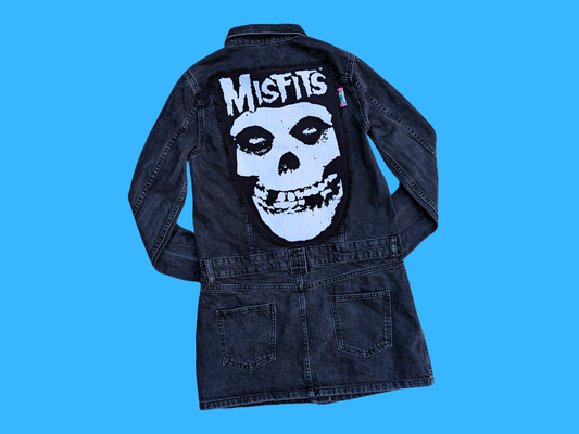 Handmade, Upcycled Misfits Black Denim Jacket/Dress Size XS
