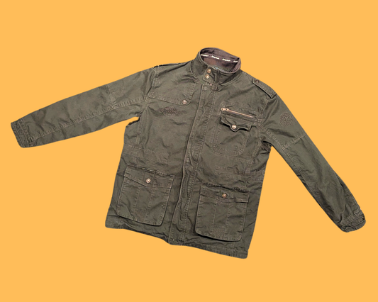 Y2K Dark Green Jeep Rich Light Denim Jacket 4XL