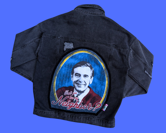 Handmade, Upcycled Mr. Rogers Neighborhood Denim Jacket Size S