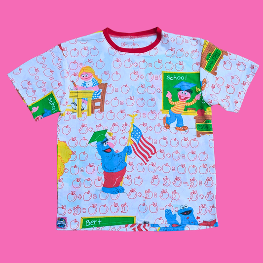 Handmade, Upcycled Sesame Street Bedsheet T-Shirt Oversized S-M, Fitted L-XL