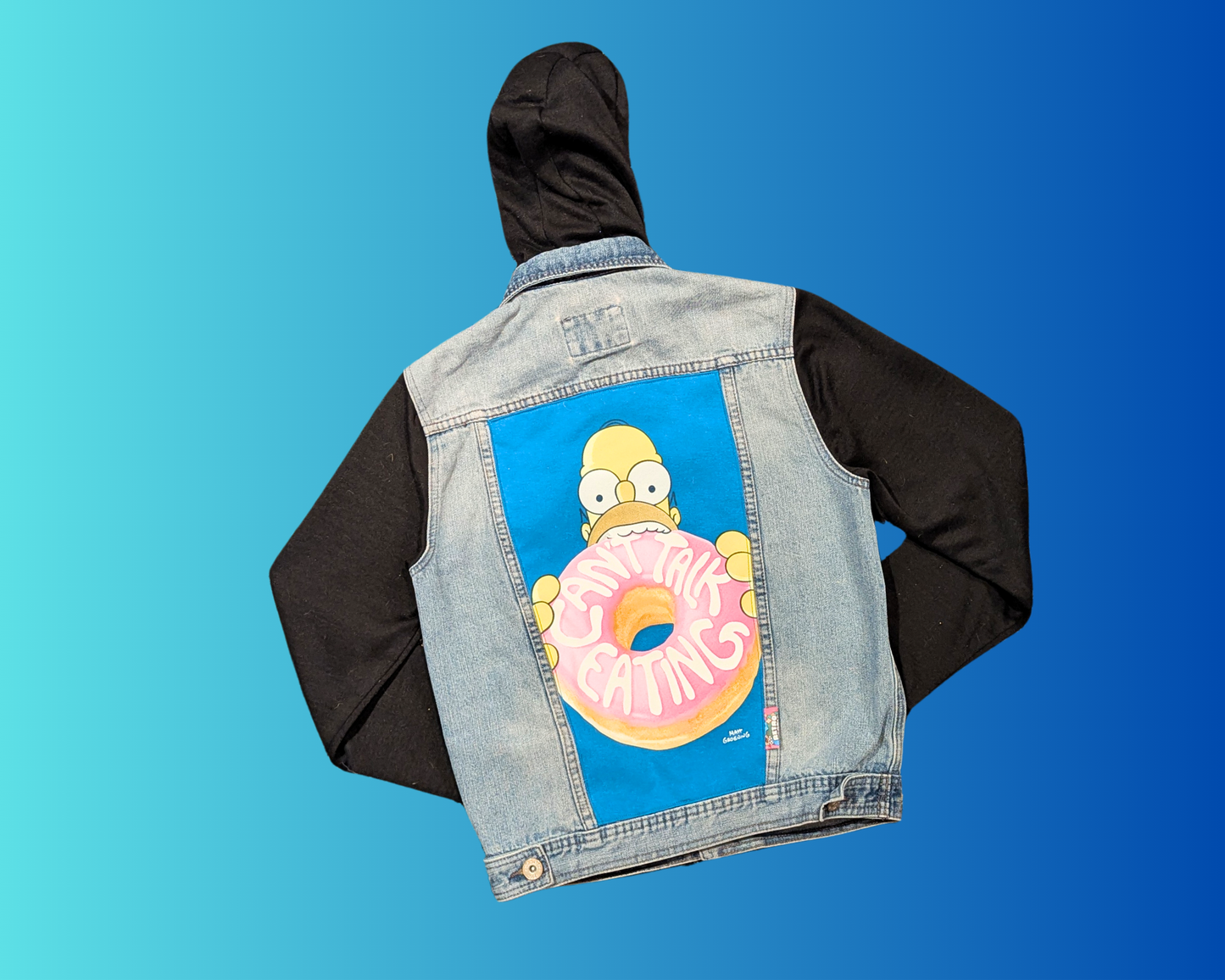 Handmade, Upcycled The Simpsons Denim Jacket with Hoodie Size S