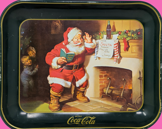 Plateau de collection vintage Coca Cola Père Noël des années 1980