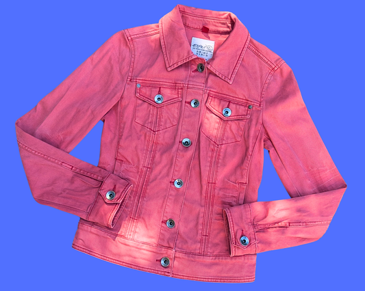 Handmade, Upcycled Queen Another One Bites The Dust Red Denim Jacket Size S (EU 36)