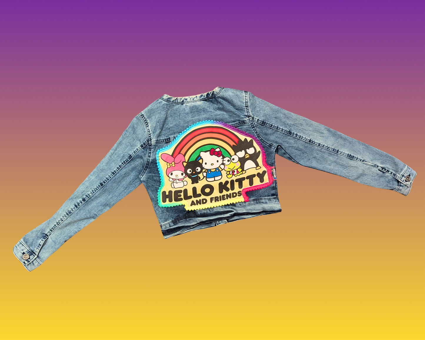 Handmade, Upcycled Hello Kitty and Friends Denim Jacket Size M For Kids