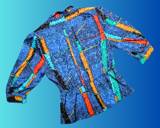 Chemisier bleu électrique élégant vintage des années 1980, taille ajustée, taille M