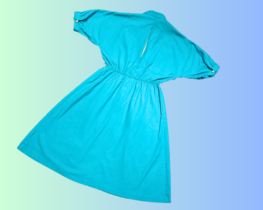 Vintage 1960's Turquoise Blue, Elegant Dress Size M