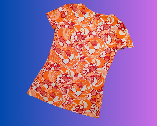 Vintage 1960's Red and Orange Floral Mini Dress Size S