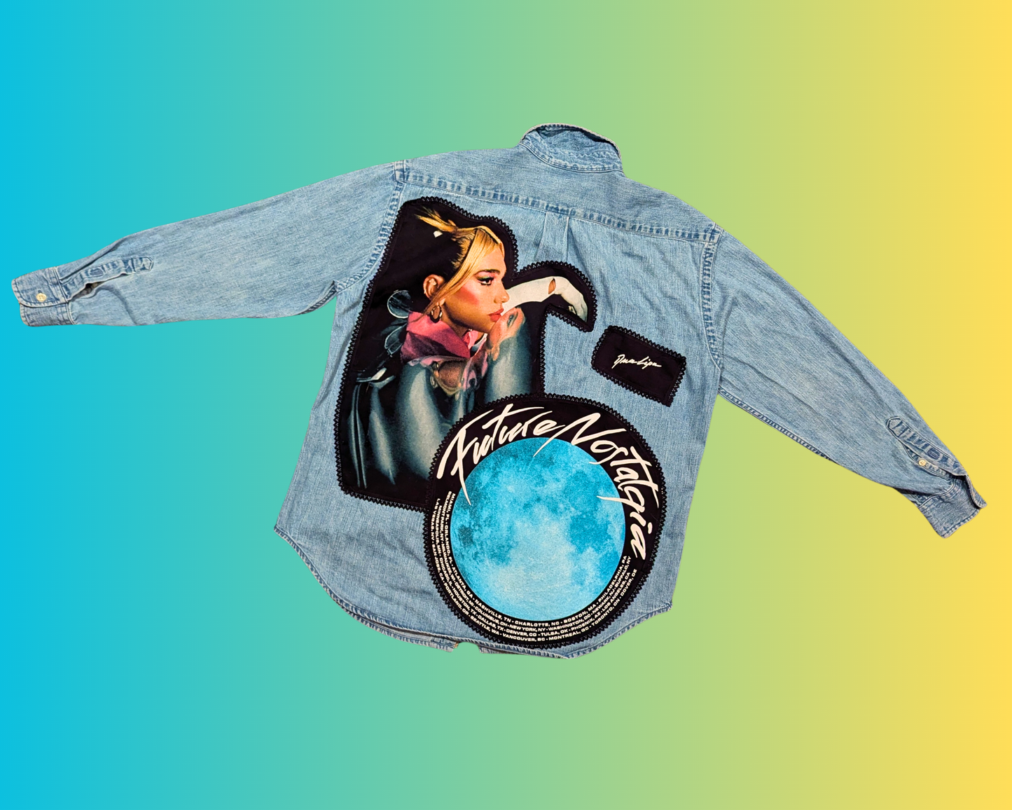 Handmade, Upcycled Dua Lipa Future Nostalgia Tour 2021 Denim Ralph Lauren Shirt/Jacket Size S