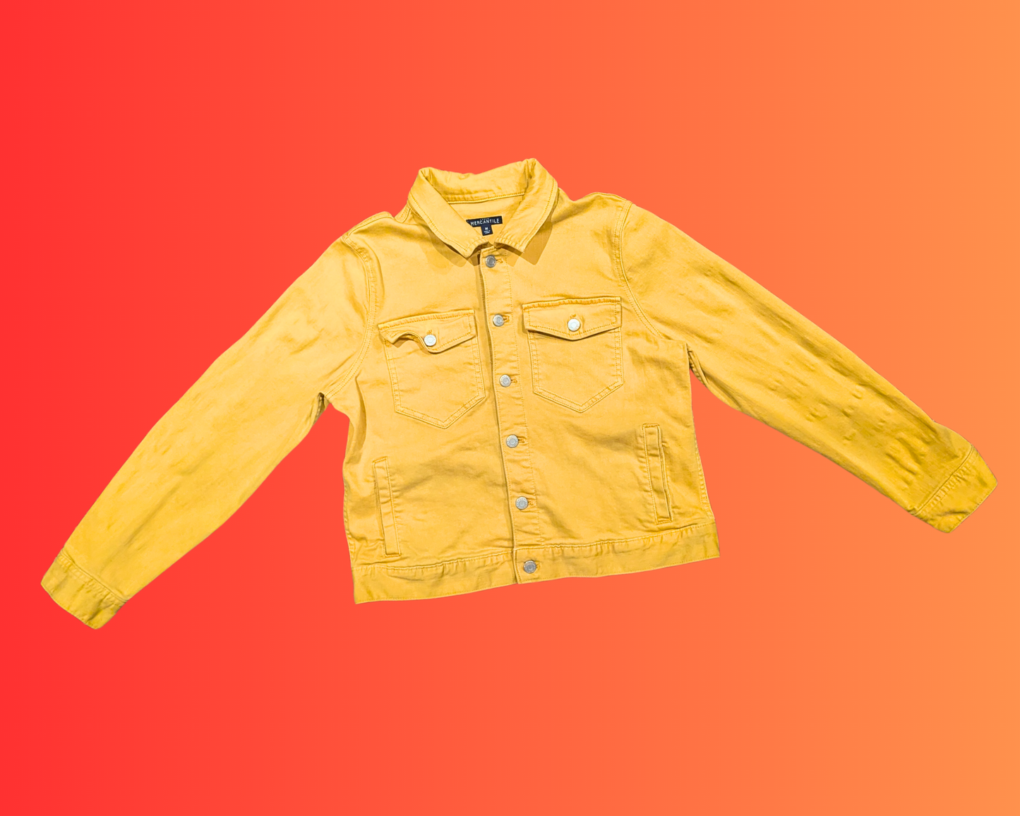 Veste en jean jaune Queen recyclée et faite à la main, taille M