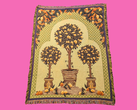 Vintage 1990's Lemon Trees Decorative Tapestry Blanket