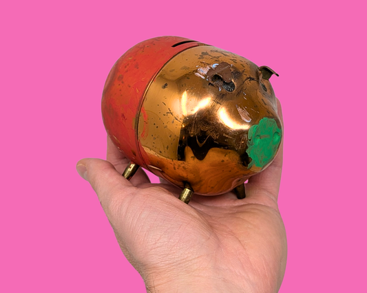 Tirelire cochon vintage en laiton