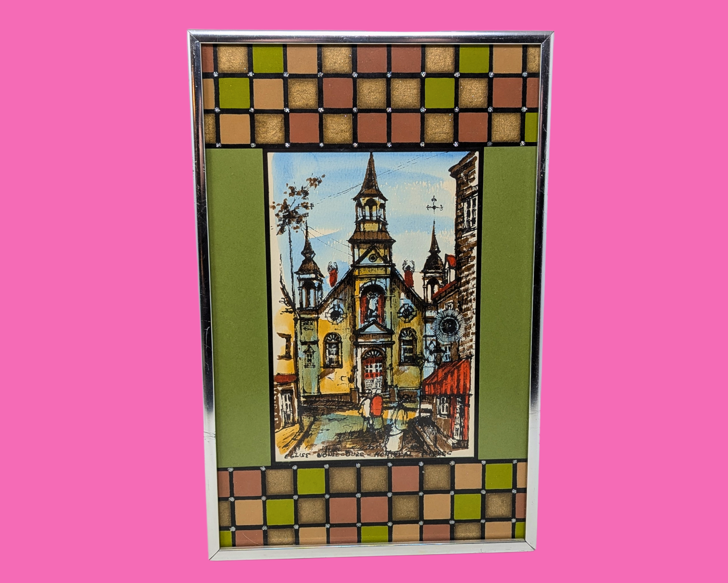 Vintage 1980's Hand Painted, Framed Illustrations of Montreal's Old Port