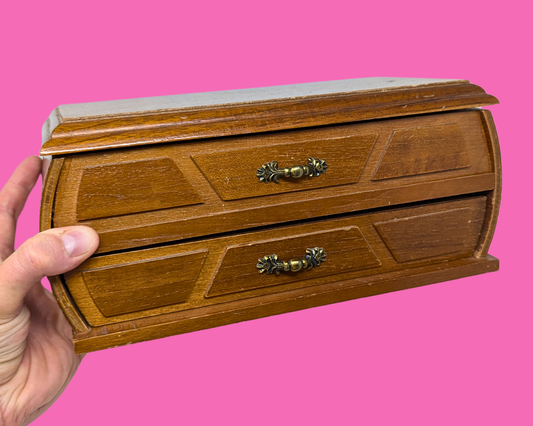 Coffret à bijoux en bois vintage des années 1970 avec miroir