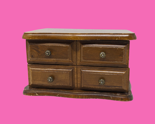 Petite boîte à bijoux en bois vintage des années 1980
