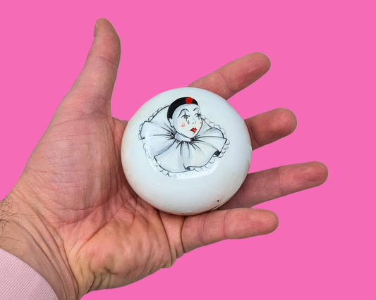 Petite boîte Clown Pierrot en porcelaine vintage des années 1980 par Creazioni Originali Fabriquée en Italie