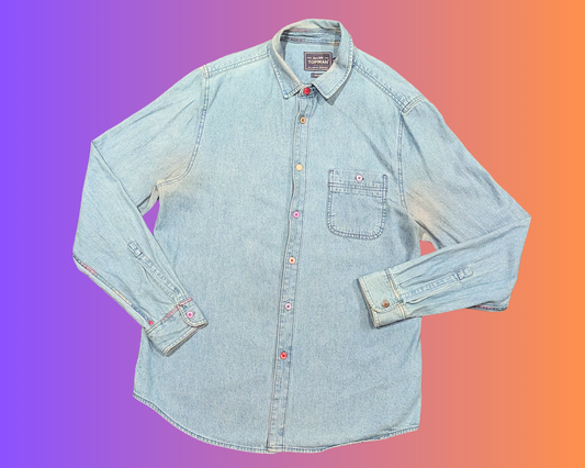 Veste/chemise en jean faite à la main et recyclée Avril Lavigne, Bite Me Canada Tour 2022, taille L
