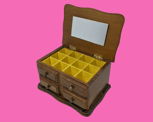 Petite boîte à bijoux en bois vintage des années 1980