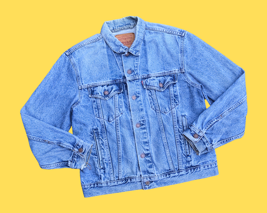 Veste en jean Levi's faite à la main et recyclée, inspirée des Simpsons et d'Abbey Road, taille M