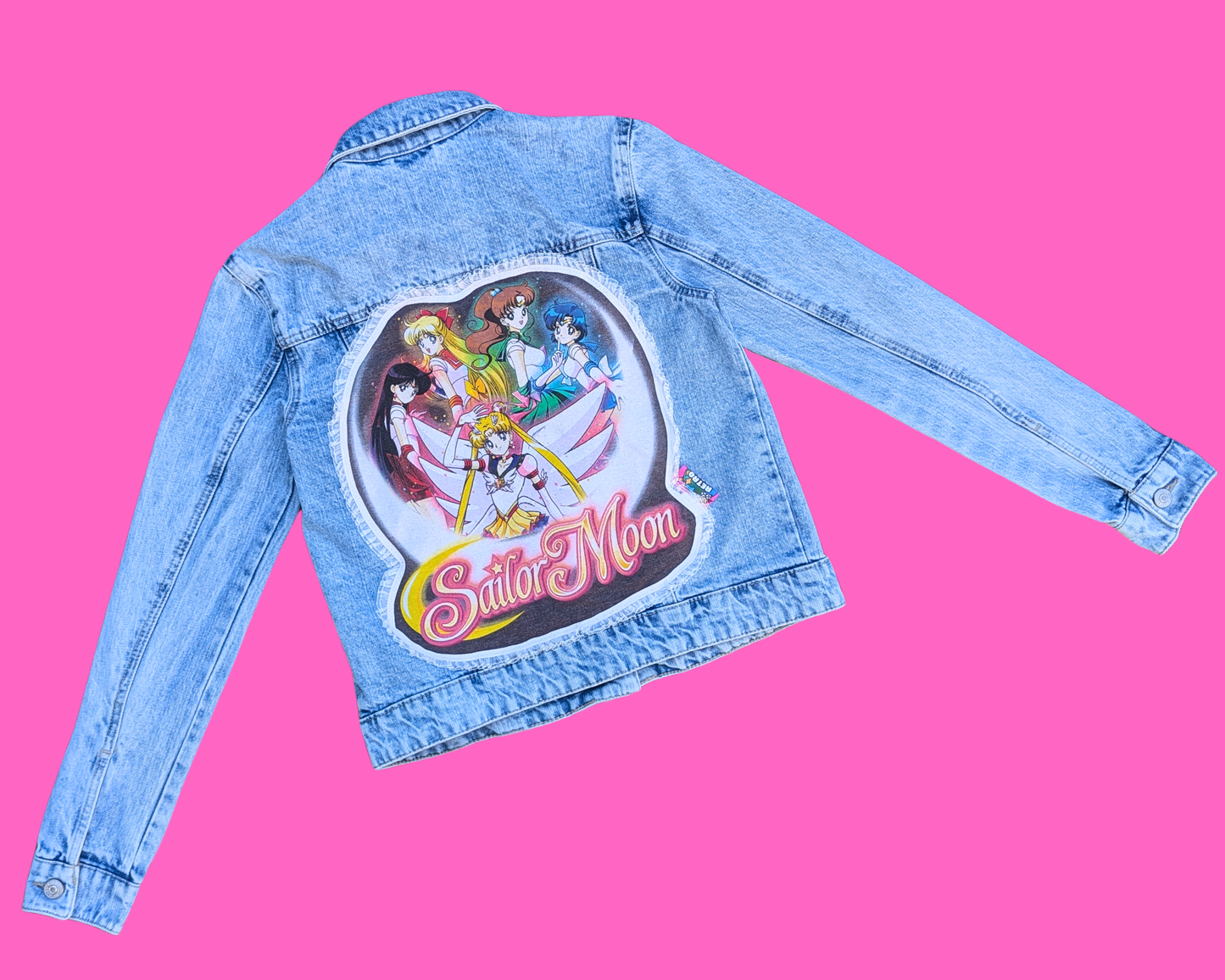 Veste en jean Sailor Moon faite à la main et recyclée, taille XS