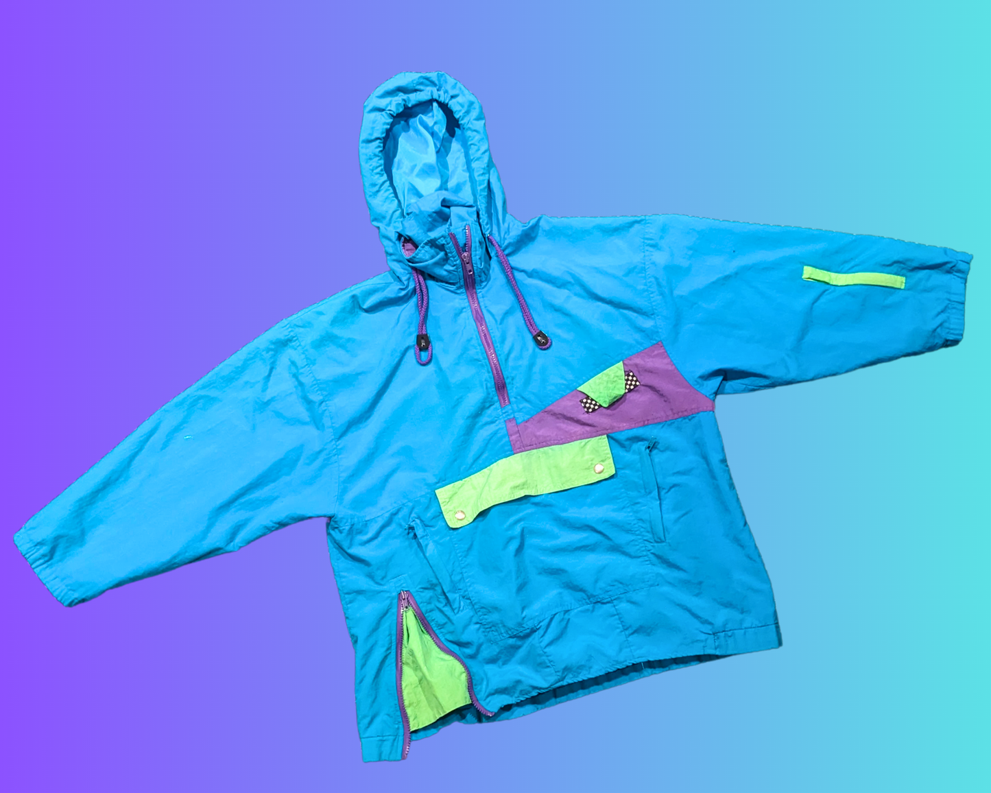 Vintage 1990's Bright Blue and Green Windbreaker Jacket Size L