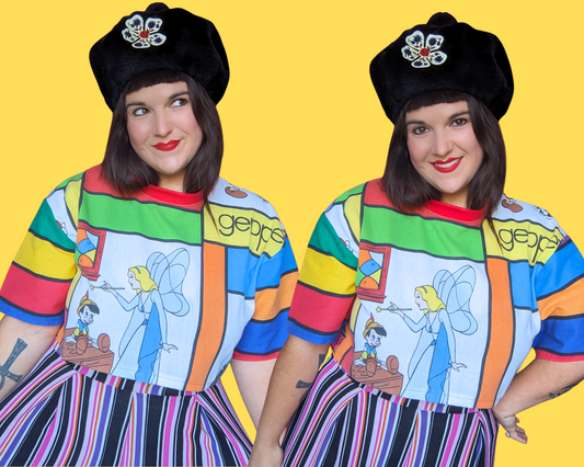 Haut court surdimensionné Pinocchio de Walt Disney, fait main et recyclé, taille XS - Taille M