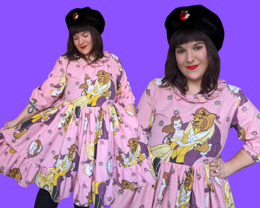 Drap de lit fait main et recyclé de Walt Disney La Belle et la Bête, taille L