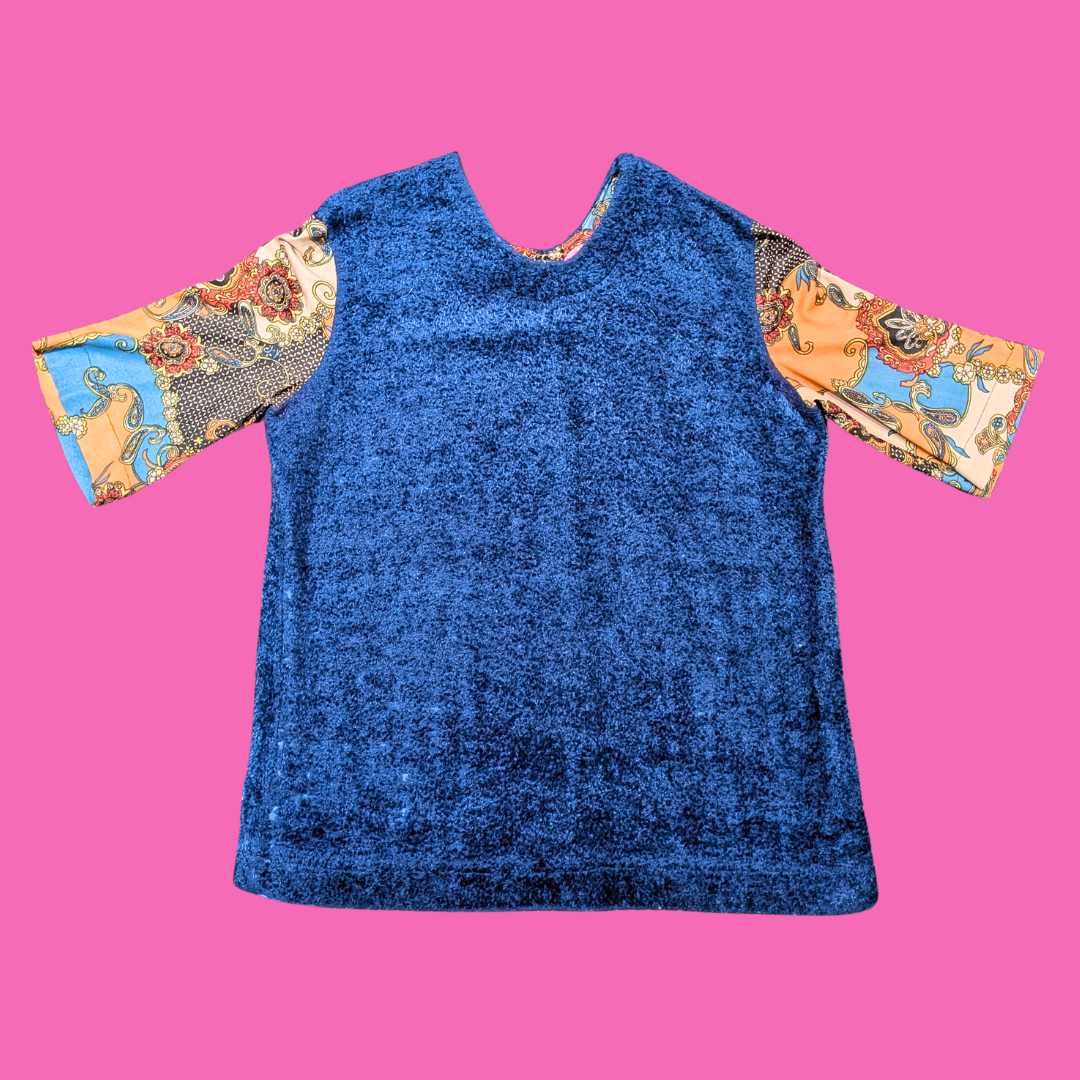 Vintage 1990's Handmade Blue Fuzzy Fabric T-Shirt Size L