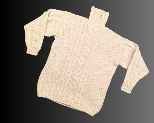 Vintage 1990's Beige Knit Synthetic Wool Turtleneck Size L