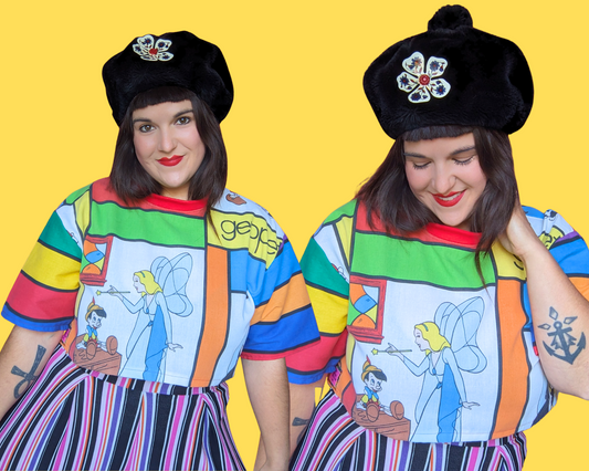 Haut court surdimensionné Pinocchio de Walt Disney, fait main et recyclé, taille XS - Taille M