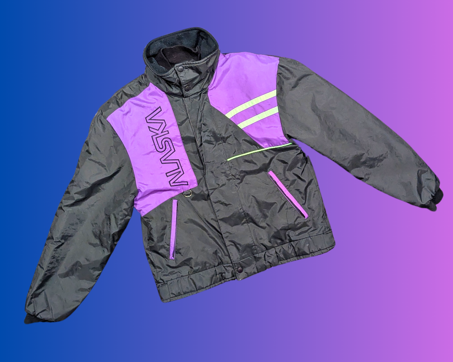 Vintage 1990's Black and Purple Bomber Jacket by Alaska Size S
