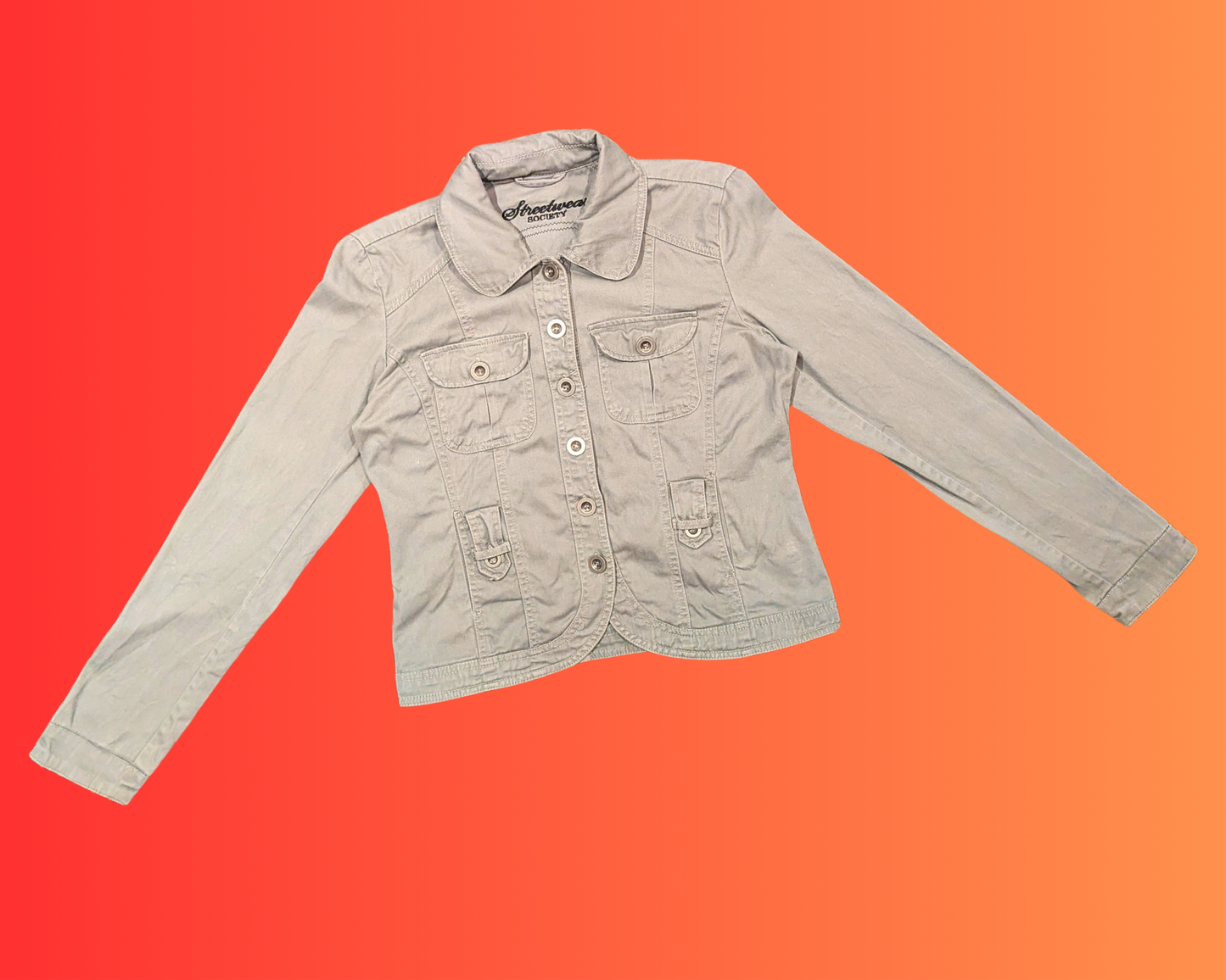 Handmade, Upcycled Gray, Jurassic Park Denim Jacket Size M